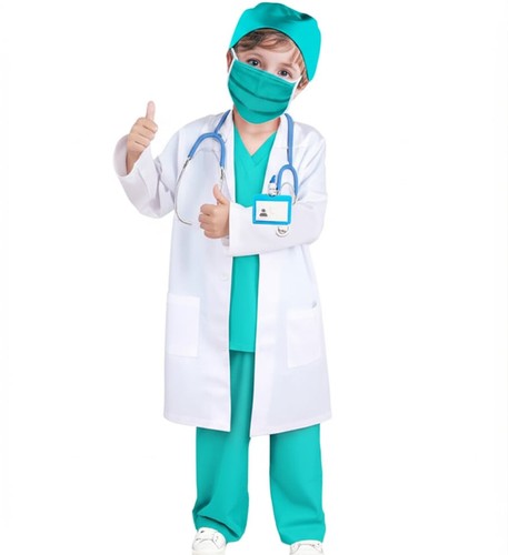 Kid Doctor Costume scrubs lab coat stethoscope other props career day school - Picture 10 of 19