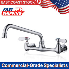 Commercial Grade Wall Mount Faucet 8" Center 10" Swivel Spout Brass