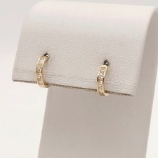 Solid 14k Gold Channel Setting Cubic Zirconia cz Huggie Hoop Earrings Baby Child