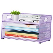 3 Tier Paper Letter Tray Organizer for Desk, Mesh File Folder Document Purple