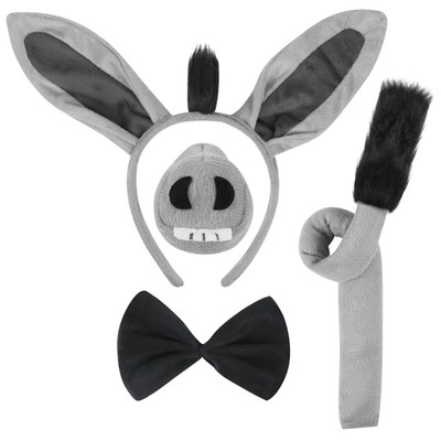 4 Pcs Donkey Costume Set - Ears Headband, Nose, Tail and Bow Tie - Animal Fancy