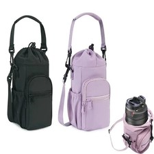 Portable Water Bottle Bag Insulated Thermal Cup Holder Adjustable Strap Phone Po