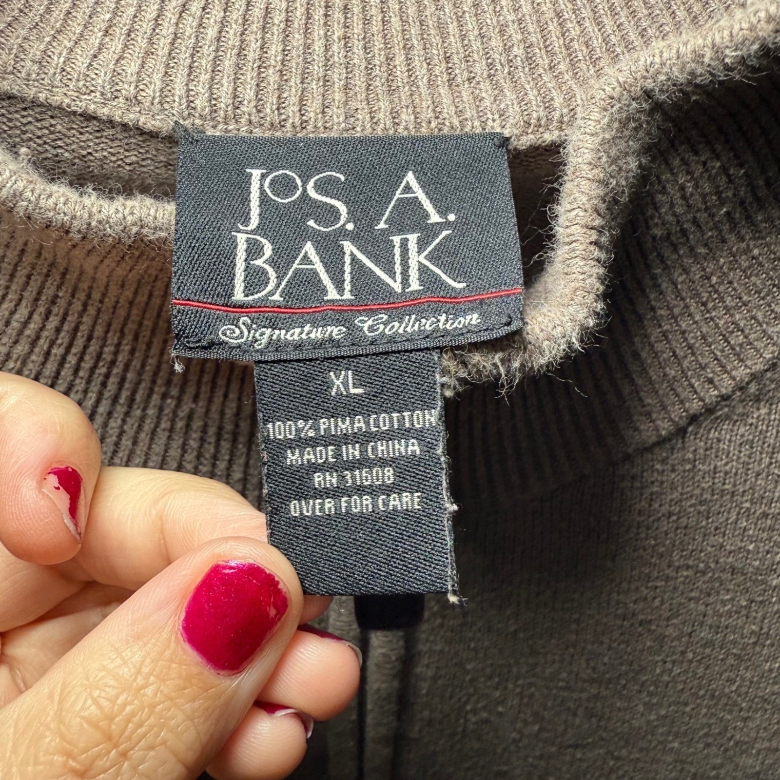 JOS A BANK Mens XL Brown 100% Pima Cotton Quarter Zip Sweater Preppy Classic