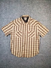 Vintage Levis Authentic Jeans Wear Western Pearl Snap Shirt Brown Plaid Mens XL
