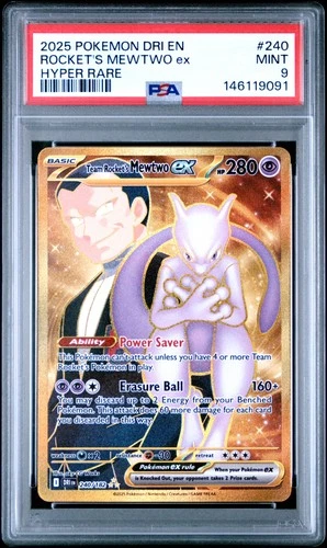 2025 POKEMON DESTINED RIVALS HYPER RARE #240 TEAM ROCKET'S MEWTWO EX PSA 9
