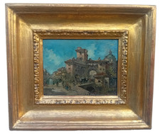 Giuseppe Riva (1834 - 1916) Milano olio su compensato Porta Ticinese