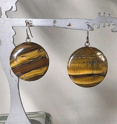 Sterling silver earrings, tiger's eye, tiger eye, brown, golden brown, handmade