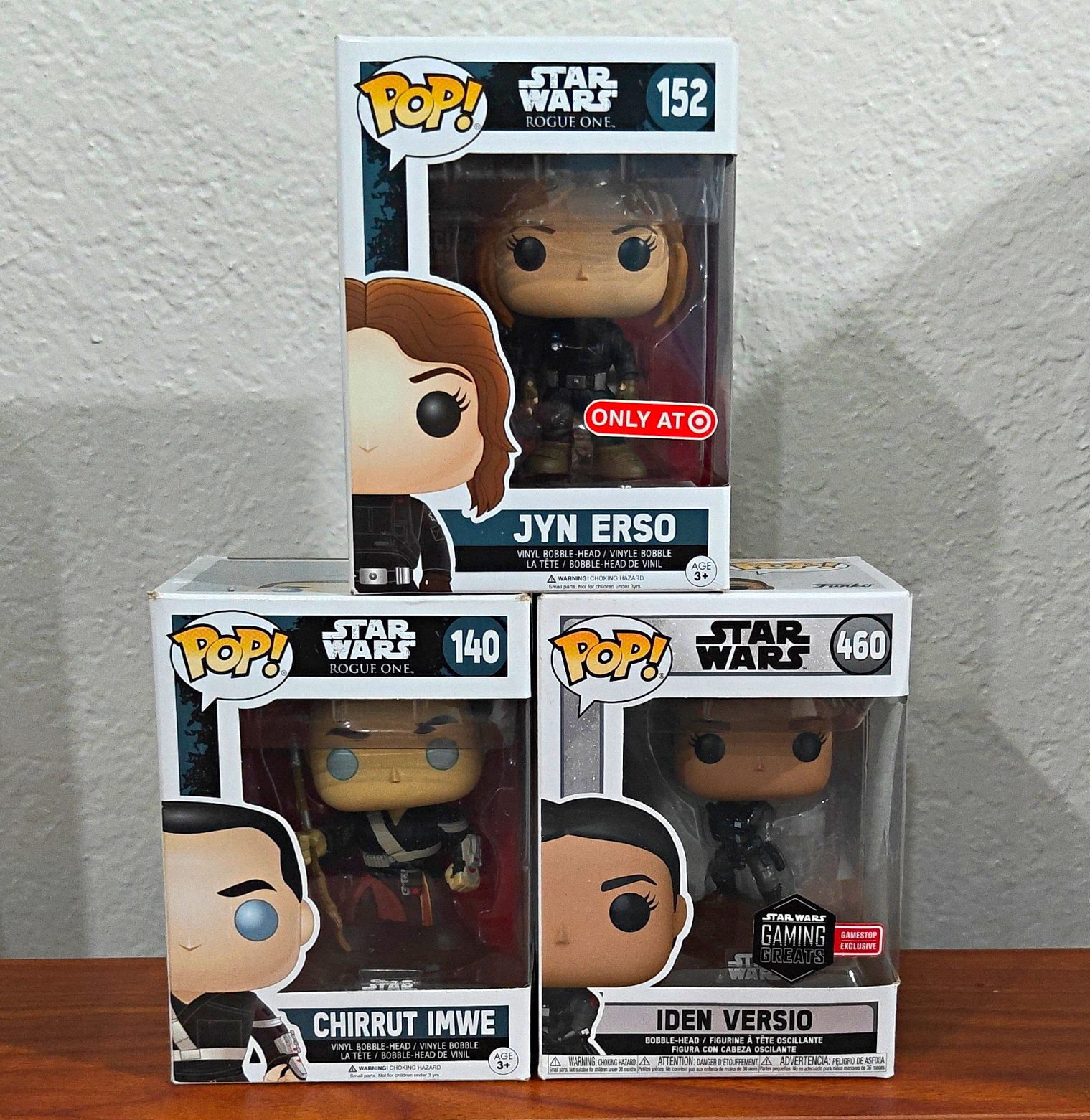 Lot Of 3: Funko Pop! Star Wars Jyn Erso #152 Chirrut Imwe #140 Iden Versio #460