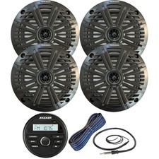 Kicker KMC2 Gauge Stereo Receiver, 4x 6.5" Speakers w/Grille, Wire, Antenna