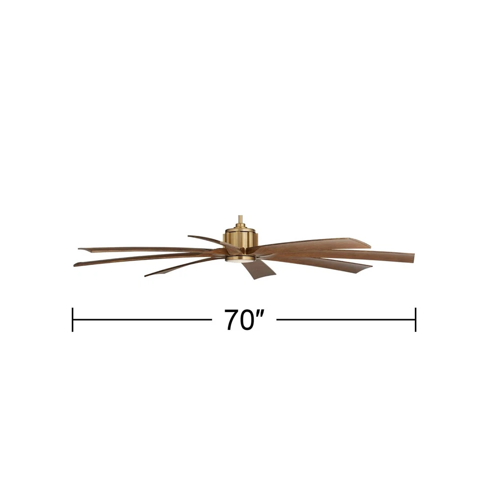 70" Possini Defender Soft Brass Koa Damp LED Ceiling Fan with Remote - Image 4 of 4