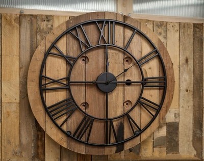 ** Einzigartige handgefertigte rustikale Altholz Kabeltrommel Wanduhr Loft - 70 cm Durchmesser