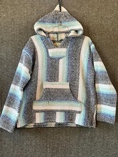 baja joe boho hippie beach hoodie hood pullover front pocket long sleeve S blue