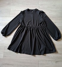 New Look Black Textured Stretch Short Flared Smock Dress Smart Casual Boho UK14