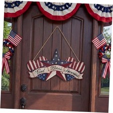 4th of July Decorations Patriotic Memorial Day Wooden Door Sign Red Classic