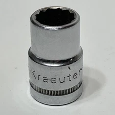 Kraeuter 33318 9/16" Socket USA 1/2" Drive 12 Point Chrome Knurled Vintage