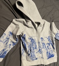 Women's Gray/Blue Full Zip Hooded Graphic Print Hoodie w/ Pockets Size S