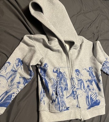 Women's Gray/Blue Full Zip Hooded Graphic Print Hoodie w/ Pockets Size S