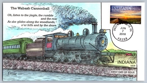 2016 Collins Hand Painted Indiana Wabash Cannonball Locomotive FDC