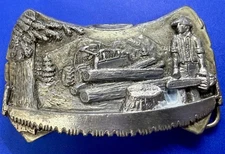 Wood Logging Saw Working Vintage 1981 Bergamot Brass Works Belt Buckle