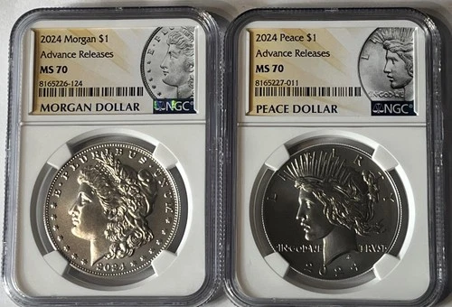 2024 P Morgan & Peace Dollar Advance Releases Set AR NGC MS70  Ships Free