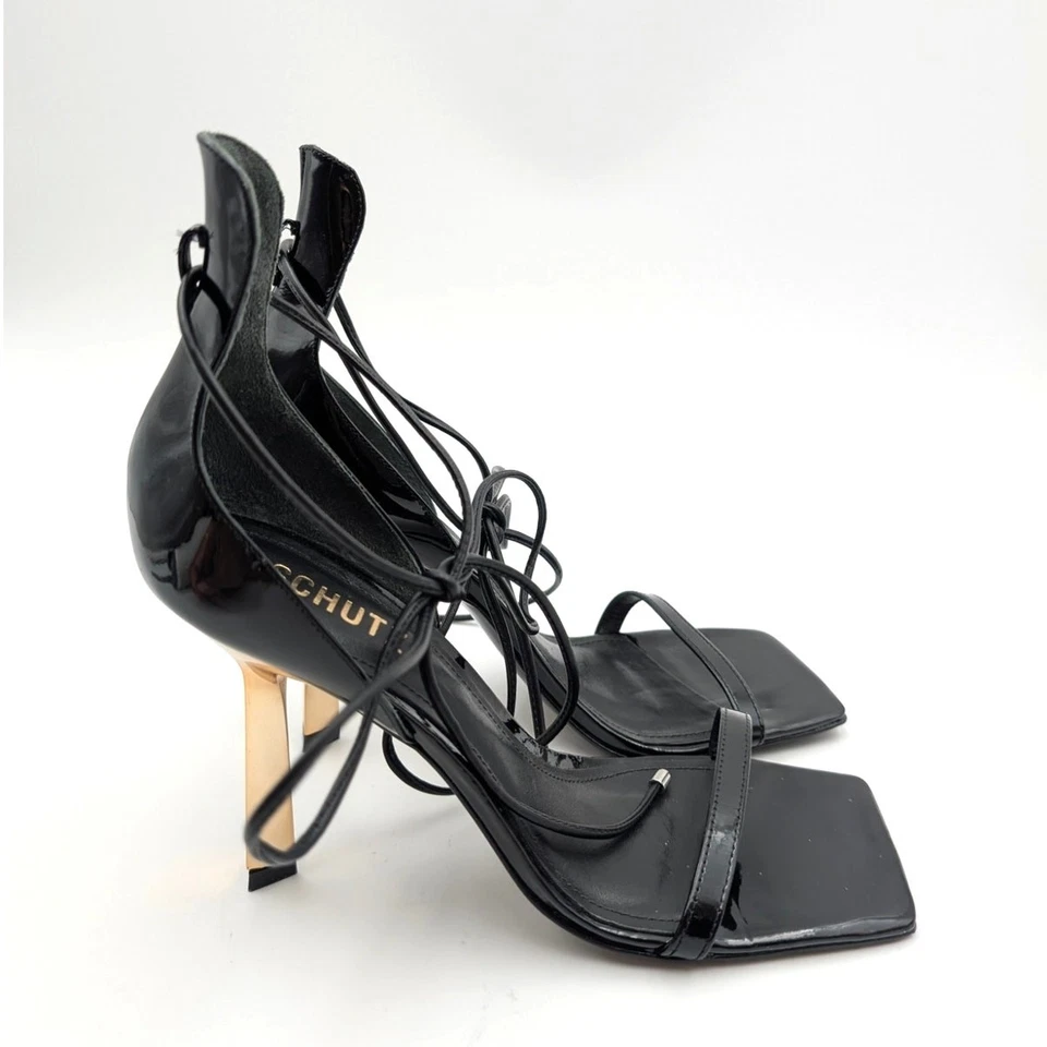 Sandalia de tacón Schutz Ciara charol para mujer envolvente atada negra talla US8B EU39 Foto 3 de 4