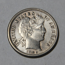 1906-P US Barber Dime 10c Nice AU Details Harshly Cleaned -286-
