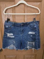 Judy Blue Shorts Womens 1XL Blue Distressed Cutoff Denim Frayed Raw Hem Casual
