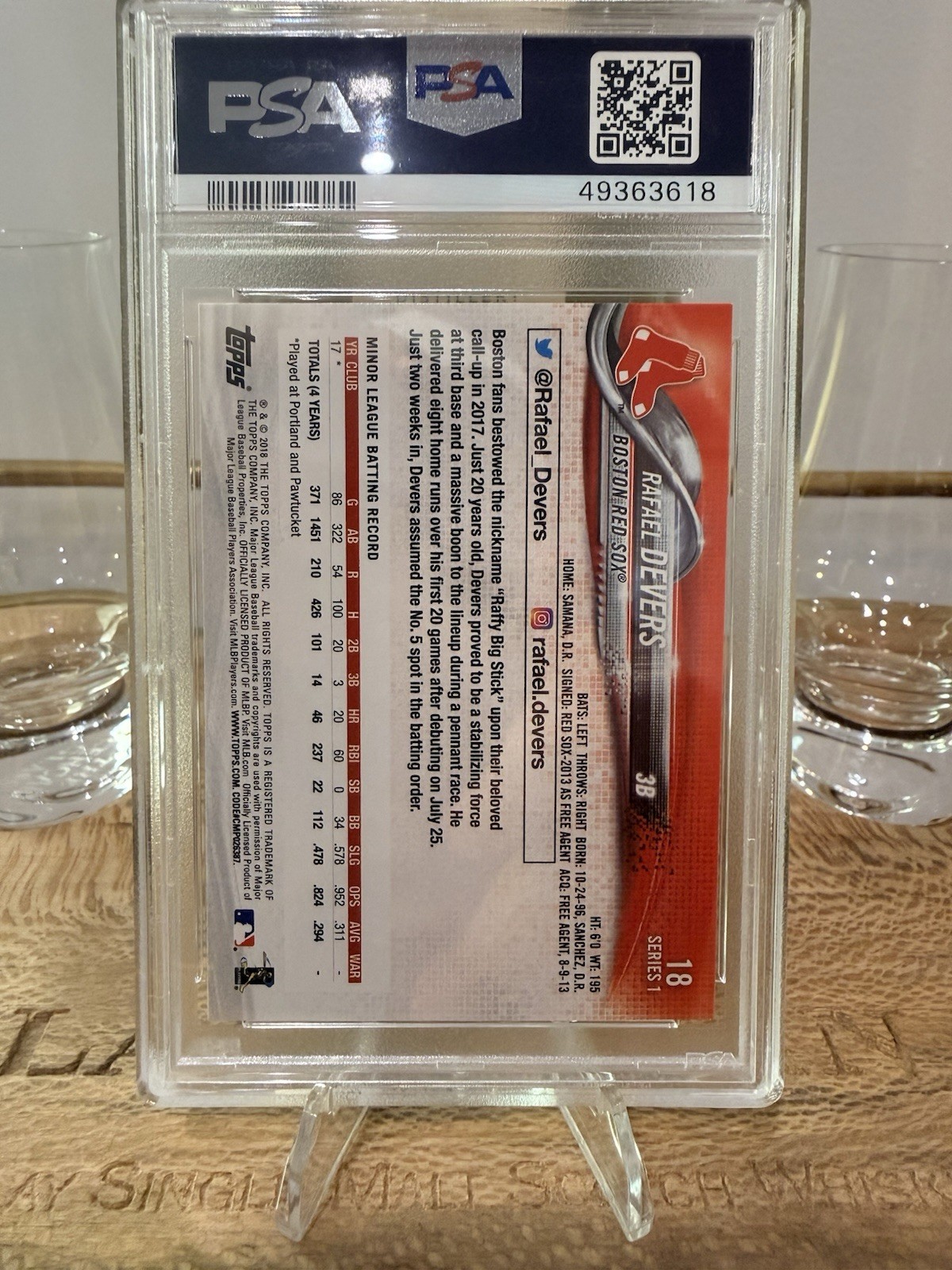 2018 Topps - Rafael Devers Batting #18  (RC) PSA 10 view 2