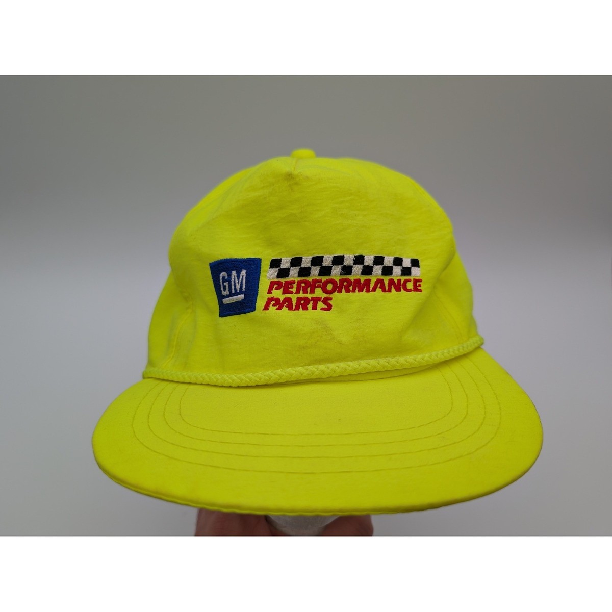 Vintage GM Performance Parts Snapback Hat Neon Yellow Racing Rope Hat Adjustable