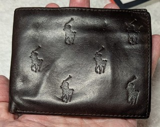 Ralph Lauren Polo All Over Pony Logo Print Leather Men's Wallet Brown