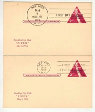 POSTAL CARD UX44 SET OF 2 DIFF TRIANGLE STATUE LIBERTY FIPEX 1ST BROOKLYN CLUB