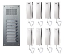 COMMAX Audio Intercom for 8-Apartment Building: DR-8UM x1, DP-SS x8, 12V Power