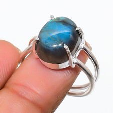 Natural Labradorite Gemstone 925 Sterling Silver Jewelry Ring Size 8 US
