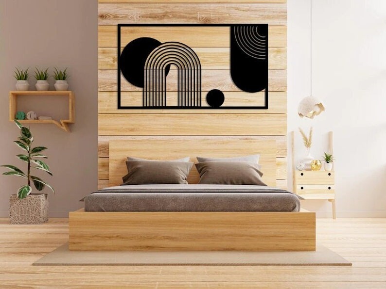 Framed Wall Art Spiral Parabolas & Solid semi Circle Geometric Shapes Modern Art