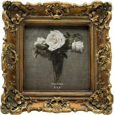 4X4 Vintage Small Picture Frame, Antique Ornate Bronze Gold Square Photo Frame,