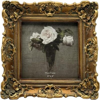 4X4 Vintage Small Picture Frame, Antique Ornate Bronze Gold Square Photo Frame, 