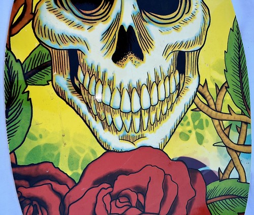 Island Gear Vintage Madera Boogie Skim Wake Board Brillante Calavera Rosas Colorido, Raro - Imagen 3 de 8