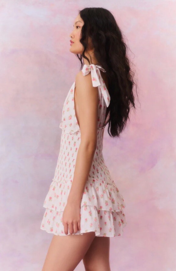 NWT LoveShackFancy Rossi Cotton Floral Smocked Mini Dress S $296