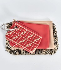 Fendi Raffia  Leather Triplette Pouch Set NWT  Box And Dust Bag 