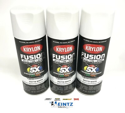 KRYLON 2764-3 PACK MATTE WHITE All-In-One Fusion Paint & Primer - No-Peel - 12oz