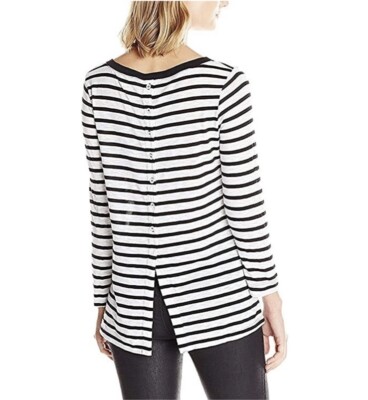 Splendid Navy Blue & White Button Back Cerine T-Shirt Top Size Medium