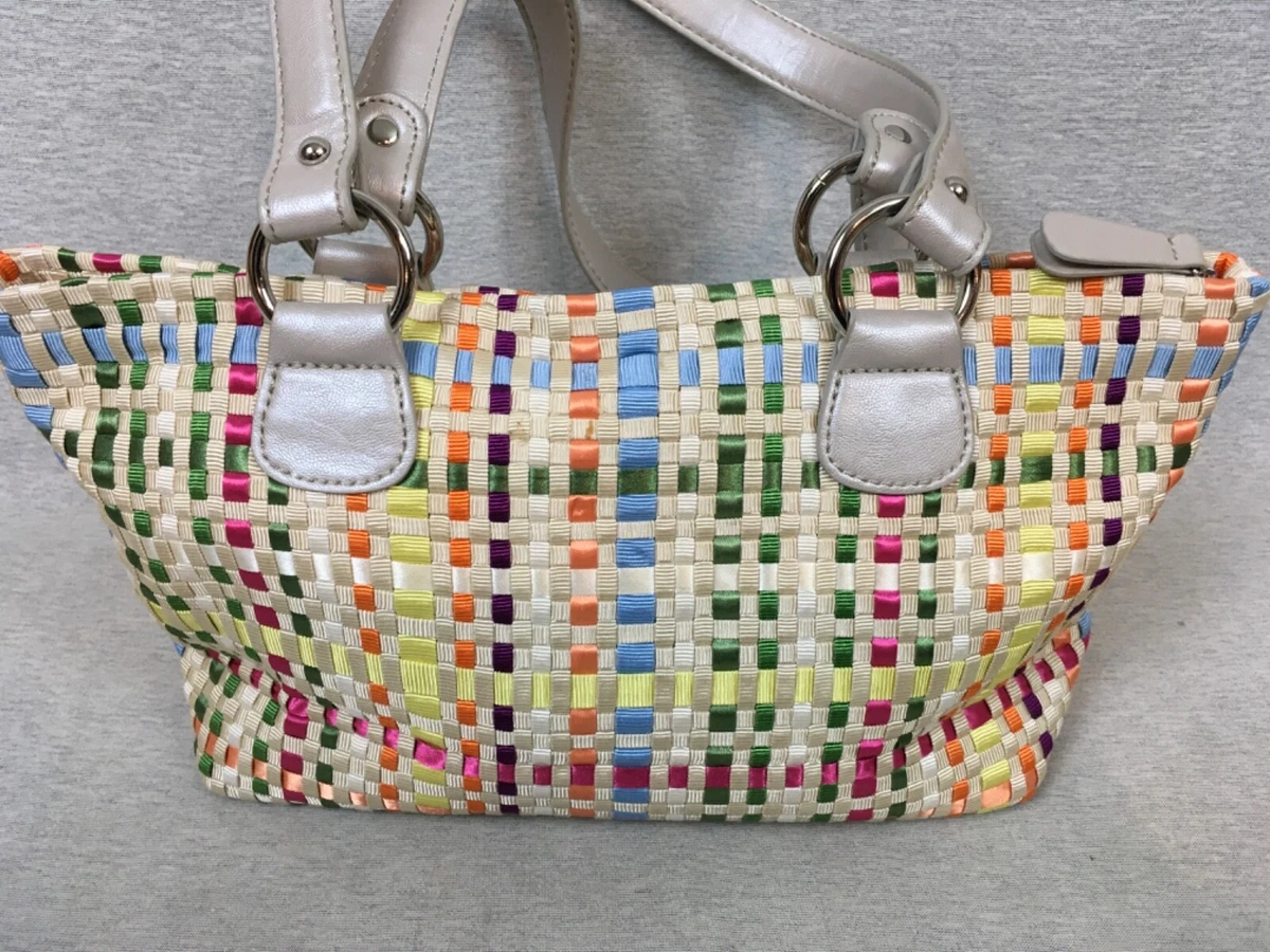 Lina Ribbon Weave Woven Handbag Purse Zipper Zip Top Bag