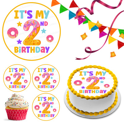 Donut 2. Geburtstag 2 Tortenaufleger Party Deko essbar Geschenk Feier Cupcake