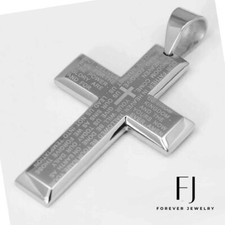 Men's Stainless Steel BIBLE VERSES CROSS 50mm.Pendant High Polish Box