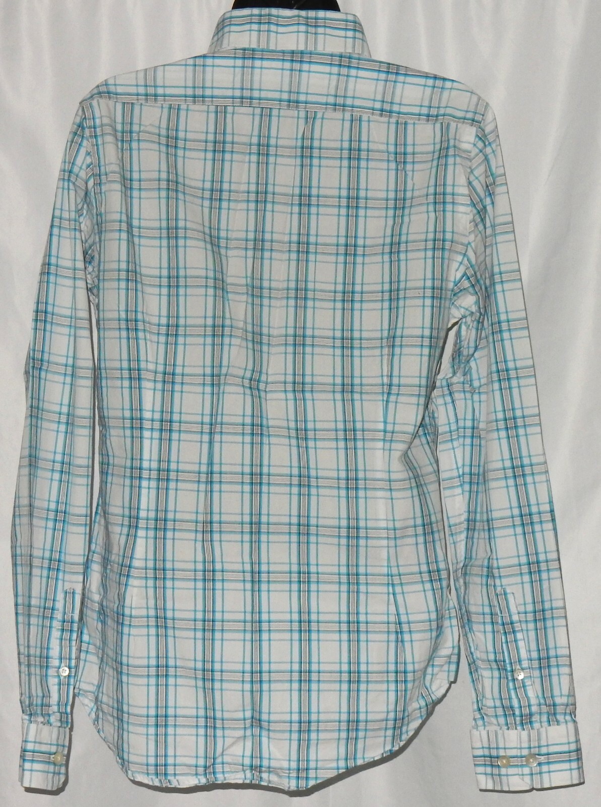 Express Men's Fitted Dress Shirt Sz S Blue & Black Plaid Long Sleeve 14