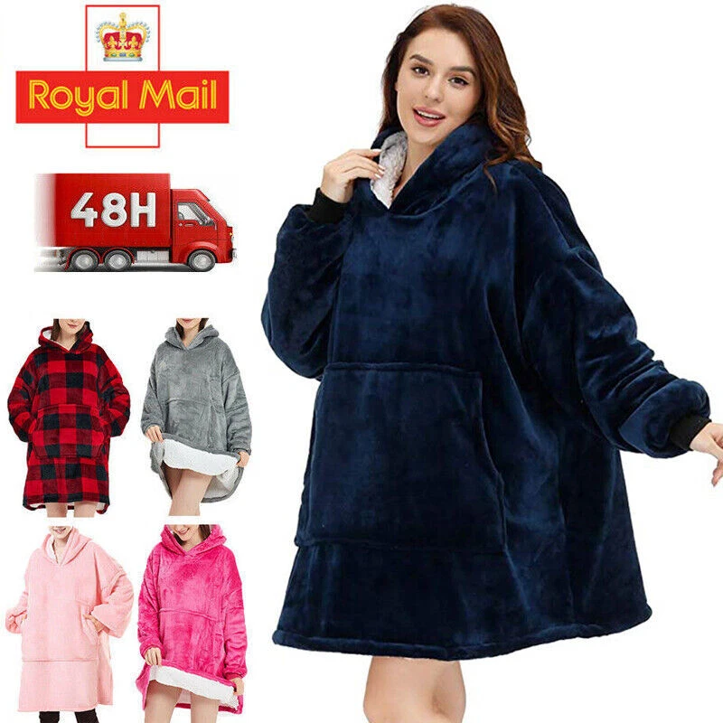 Adult Hooded Snuggle Blanket Super Soft Fleece Sherpa Warm Wearable Hoodie Robe