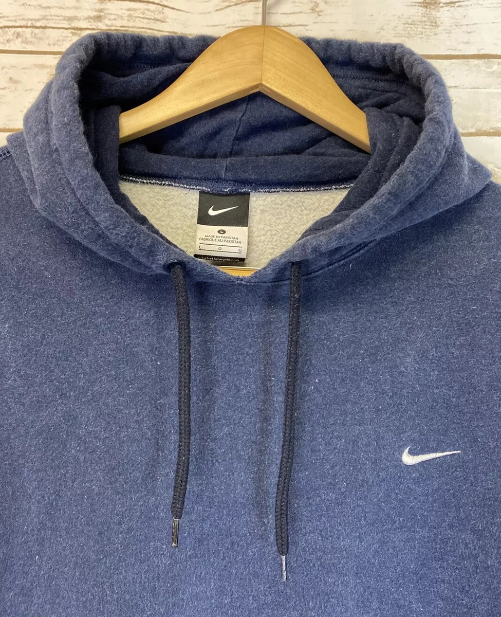 Nike Mini Check Swoosh Pullover Hooded Sweatshirt L/S Sz L Faded Blue