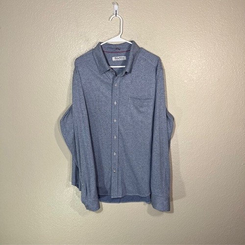 Tommy Bahama The San Lucio Stretch Hemd Herren XL blau weiß Fischgrät Knopf