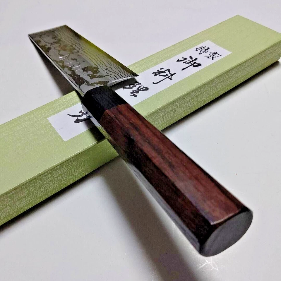 Cuchillo Usuba Cocina Japonesa Kitaoka Hideo 210mm Blanco Acero Damasco Palo de Rosa Foto 4 de 4