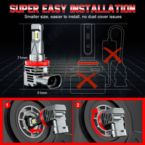 2X H11 H9 H8 LED Headlight Fog Light Bulbs for Mitsubishi Triton MR 2018-2022 - Picture 6 of 10